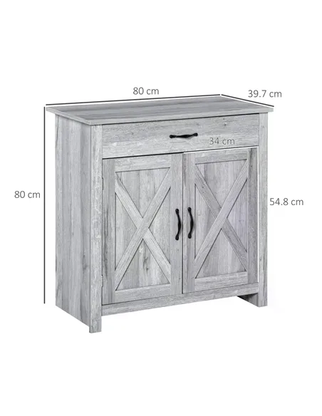 HOMCOM Farmhouse Barn Door Sideboard Storage Cabinet Coffee Bar for LIVING Room – Grey Grain
