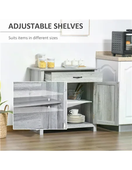 HOMCOM Farmhouse Barn Door Sideboard Storage Cabinet Coffee Bar for LIVING Room – Grey Grain