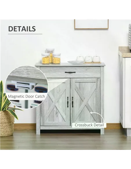 HOMCOM Farmhouse Barn Door Sideboard Storage Cabinet Coffee Bar for LIVING Room – Grey Grain