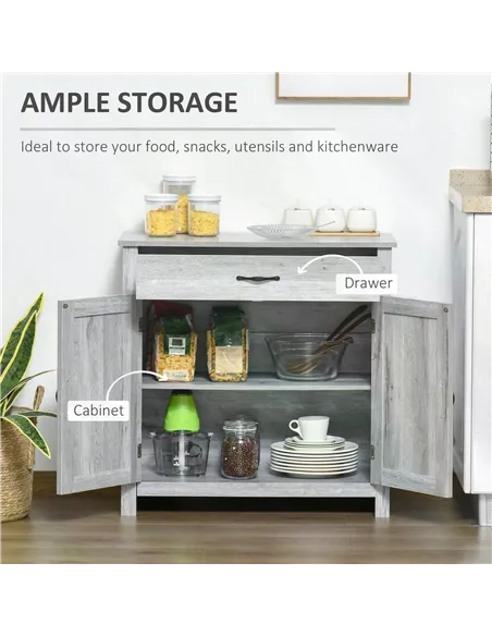 HOMCOM Farmhouse Barn Door Sideboard Storage Cabinet Coffee Bar for LIVING Room – Grey Grain