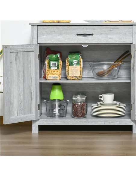 HOMCOM Farmhouse Barn Door Sideboard Storage Cabinet Coffee Bar for LIVING Room – Grey Grain