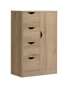 HOMCOM Bathroom Cabinet, Freestanding Storage Cabinet with 4 Drawers, Door Cupboard for Living Room, Kitchen, Bedroom, Natural