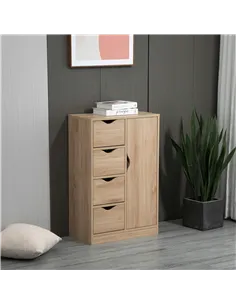 HOMCOM Bathroom Cabinet, Freestanding Storage Cabinet with 4 Drawers, Door Cupboard for Living Room, Kitchen, Bedroom, Natural 2