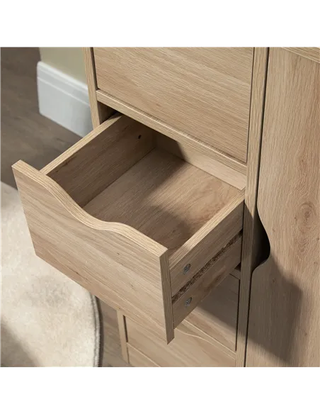 HOMCOM Bathroom Cabinet, Freestanding Storage Cabinet with 4 Drawers, Door Cupboard for Living Room, Kitchen, Bedroom, Natural
