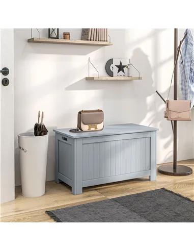 HOMCOM Large Storage Box Toy Chest Cabinet Container Unit Organizer with Lid & Safety Hinges, Grey