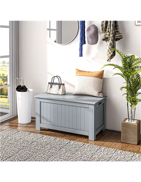 HOMCOM Large Storage Box Toy Chest Cabinet Container Unit Organizer with Lid & Safety Hinges, Grey