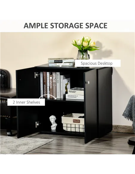 HOMCOM Storage Cabinet w/ Two Shelves Wooden Sideboard Freestanding Kitchen Cupboard Bookcase - Black