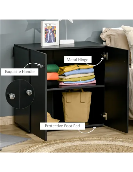 HOMCOM Storage Cabinet w/ Two Shelves Wooden Sideboard Freestanding Kitchen Cupboard Bookcase - Black