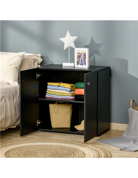 HOMCOM Storage Cabinet w/ Two Shelves Wooden Sideboard Freestanding Kitchen Cupboard Bookcase - Black