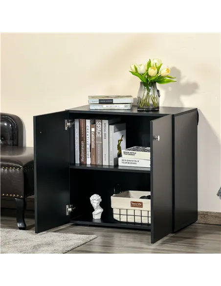 HOMCOM Storage Cabinet w/ Two Shelves Wooden Sideboard Freestanding Kitchen Cupboard Bookcase - Black