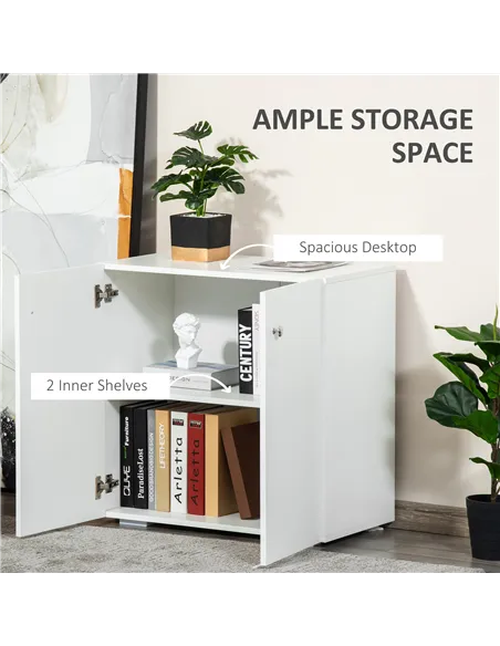 HOMCOM Storage Cabinet w/ Two Shelves Wooden Sideboard Freestanding Kitchen Cupboard Bookcase - White