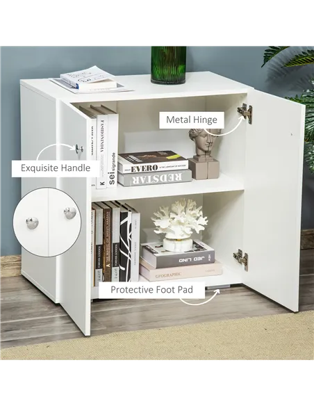 HOMCOM Storage Cabinet w/ Two Shelves Wooden Sideboard Freestanding Kitchen Cupboard Bookcase - White