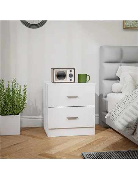 HOMCOM Bedside Table with 2 Drawers, Modern Nightstand, Cabinet Drawers Side Storage Unit for Bedroom, Living Room
