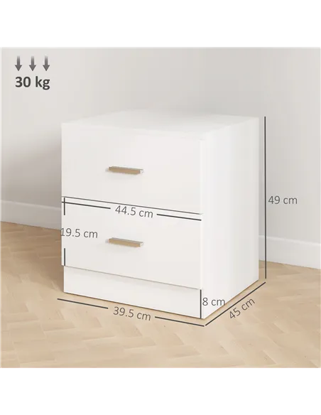 HOMCOM Bedside Table with 2 Drawers, Modern Nightstand, Cabinet Drawers Side Storage Unit for Bedroom, Living Room