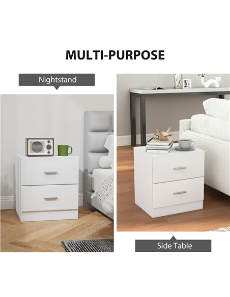 HOMCOM Bedside Table with 2 Drawers, Modern Nightstand, Cabinet Drawers Side Storage Unit for Bedroom, Living Room