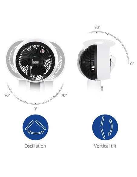 HOMCOM 9'' Air Circulator Fan 3 Speed, 70° Oscillation 90° Vertical Tilt, Carry Handle, Pedestal Fan, Pedestal Fan for Living Ro