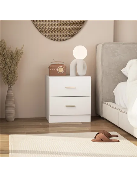 HOMCOM Bedside Table with 2 Drawers, Modern Nightstand, Cabinet Drawers Side Storage Unit for Bedroom, Living Room