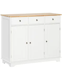 HOMCOM Sideboard with Rubber Wood Top, Modern Storage Cabinet, Kitchen Cupboard with 3 Doors, 3 Drawers and 3 Adjustable Shelves