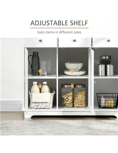 HOMCOM Sideboard with Rubber Wood Top, Modern Storage Cabinet, Kitchen Cupboard with 3 Doors, 3 Drawers and 3 Adjustable Shelves