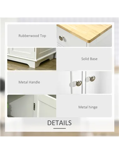 HOMCOM Sideboard with Rubber Wood Top, Modern Storage Cabinet, Kitchen Cupboard with 3 Doors, 3 Drawers and 3 Adjustable Shelves