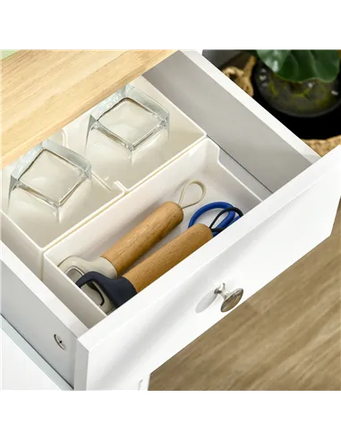 HOMCOM Sideboard with Rubber Wood Top, Modern Storage Cabinet, Kitchen Cupboard with 3 Doors, 3 Drawers and 3 Adjustable Shelves