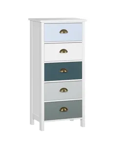 HOMCOM Slim Storage Cabinet Organiser, Chest of Drawers, 5-Drawer Dresser with Metal Handle for Living Room, Bedroom, Blue