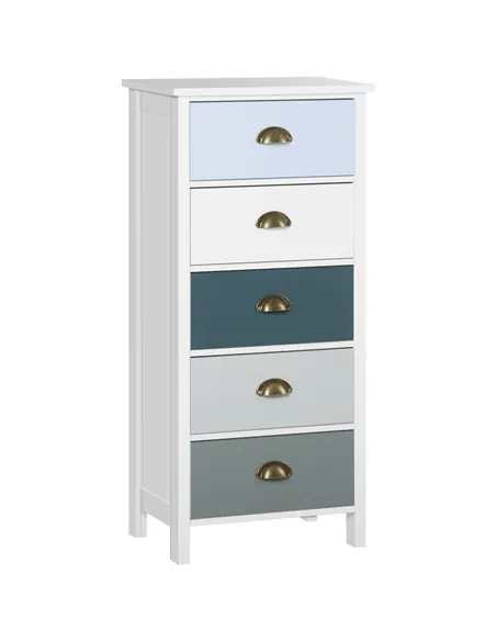 HOMCOM Slim Storage Cabinet Organiser, Chest of Drawers, 5-Drawer Dresser with Metal Handle for Living Room, Bedroom, Blue