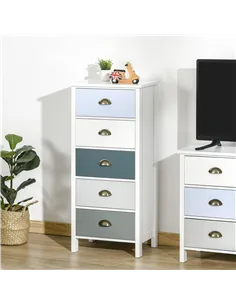 HOMCOM Slim Storage Cabinet Organiser, Chest of Drawers, 5-Drawer Dresser with Metal Handle for Living Room, Bedroom, Blue 2