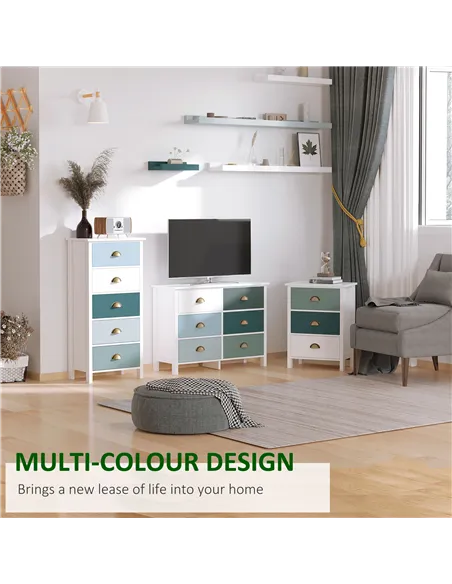 HOMCOM Slim Storage Cabinet Organiser, Chest of Drawers, 5-Drawer Dresser with Metal Handle for Living Room, Bedroom, Blue