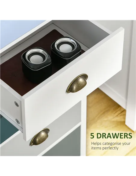 HOMCOM Slim Storage Cabinet Organiser, Chest of Drawers, 5-Drawer Dresser with Metal Handle for Living Room, Bedroom, Blue