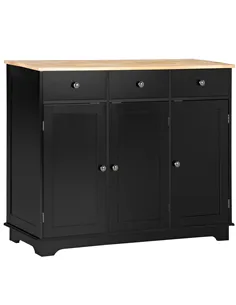 HOMCOM Sideboard with Rubberwood Top and Adjustable Shelves for Dining Room, Kitchen - Black