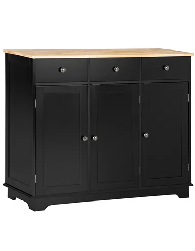 HOMCOM Sideboard with Rubberwood Top and Adjustable Shelves for Dining Room, Kitchen - Black