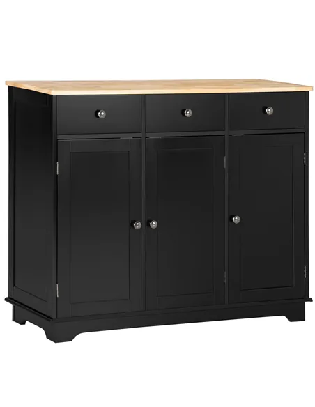 HOMCOM Sideboard with Rubberwood Top and Adjustable Shelves for Dining Room, Kitchen - Black