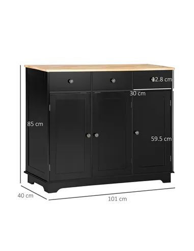 HOMCOM Sideboard with Rubberwood Top and Adjustable Shelves for Dining Room, Kitchen - Black