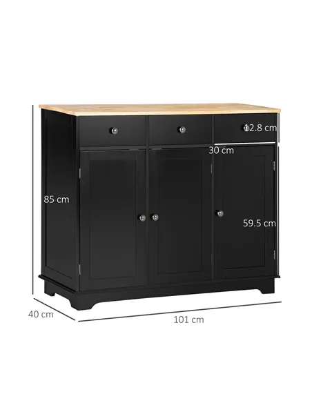 HOMCOM Sideboard with Rubberwood Top and Adjustable Shelves for Dining Room, Kitchen - Black