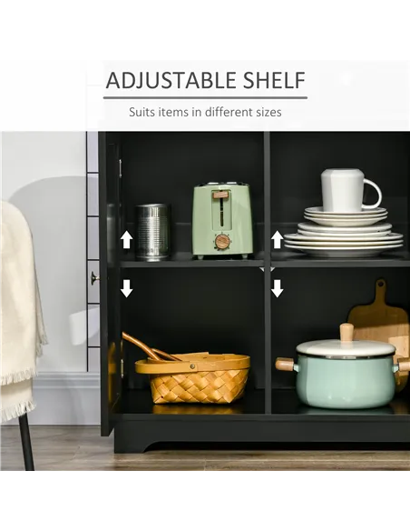 HOMCOM Sideboard with Rubberwood Top and Adjustable Shelves for Dining Room, Kitchen - Black