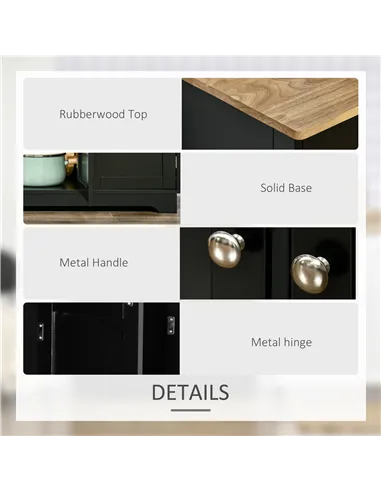 HOMCOM Sideboard with Rubberwood Top and Adjustable Shelves for Dining Room, Kitchen - Black