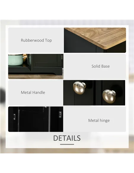 HOMCOM Sideboard with Rubberwood Top and Adjustable Shelves for Dining Room, Kitchen - Black