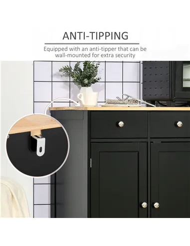 HOMCOM Sideboard with Rubberwood Top and Adjustable Shelves for Dining Room, Kitchen - Black