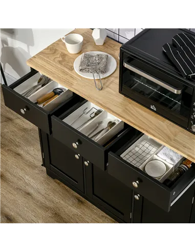 HOMCOM Sideboard with Rubberwood Top and Adjustable Shelves for Dining Room, Kitchen - Black