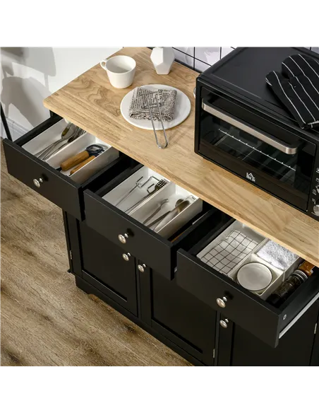 HOMCOM Sideboard with Rubberwood Top and Adjustable Shelves for Dining Room, Kitchen - Black