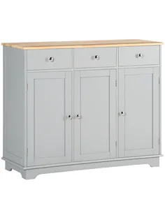 HOMCOM Sideboard with Rubberwood Top and Adjustable Shelves for Dining Room, Kitchen - Grey