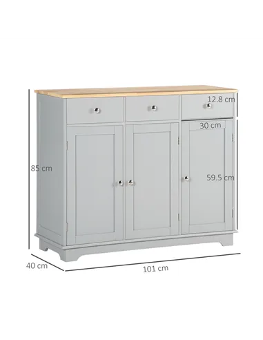 HOMCOM Sideboard with Rubberwood Top and Adjustable Shelves for Dining Room, Kitchen - Grey