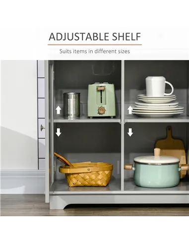 HOMCOM Sideboard with Rubberwood Top and Adjustable Shelves for Dining Room, Kitchen - Grey