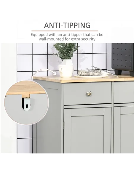 HOMCOM Sideboard with Rubberwood Top and Adjustable Shelves for Dining Room, Kitchen - Grey