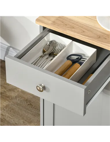 HOMCOM Sideboard with Rubberwood Top and Adjustable Shelves for Dining Room, Kitchen - Grey