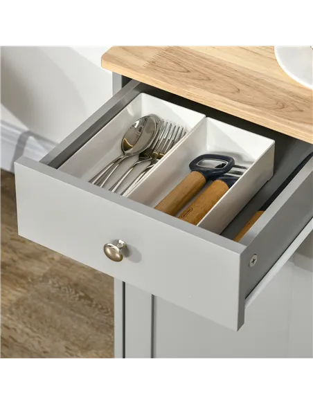 HOMCOM Sideboard with Rubberwood Top and Adjustable Shelves for Dining Room, Kitchen - Grey