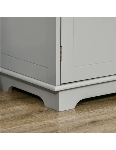 HOMCOM Sideboard with Rubberwood Top and Adjustable Shelves for Dining Room, Kitchen - Grey