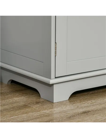 HOMCOM Sideboard with Rubberwood Top and Adjustable Shelves for Dining Room, Kitchen - Grey