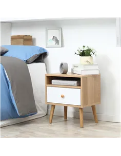 HOMCOM Bedside Table, Bedside Cabinet with Drawer and Shelf, Modern Nightstand, End Table for Living Room, Bedroom, Natural 2
